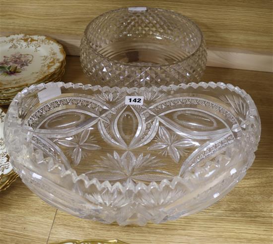 Two heavy cut glass bowls 26 & 35cm. diameter.